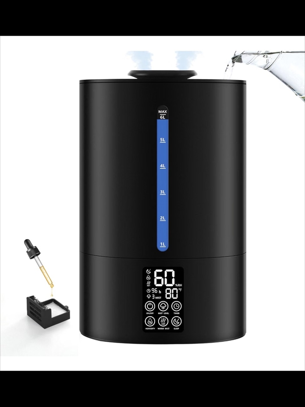Black Ultrasonic Humidifier with Digital Display - Brand